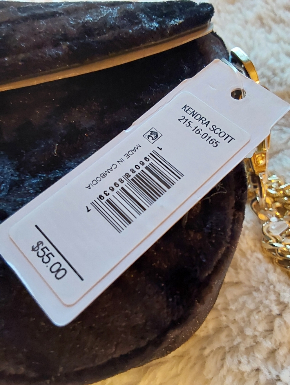 🌺 NWT Kendra Scott Black Velvet Evening Clutch with Gold Chains - Picture 7 of 7